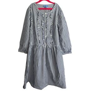 Draper‎ James Womens Striped Ruffle Dress Blue White Size S